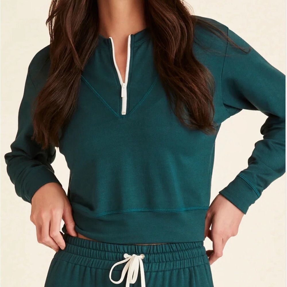 Alala Off Duty Quarter Zip Sweatshirt - Deep Sea Green